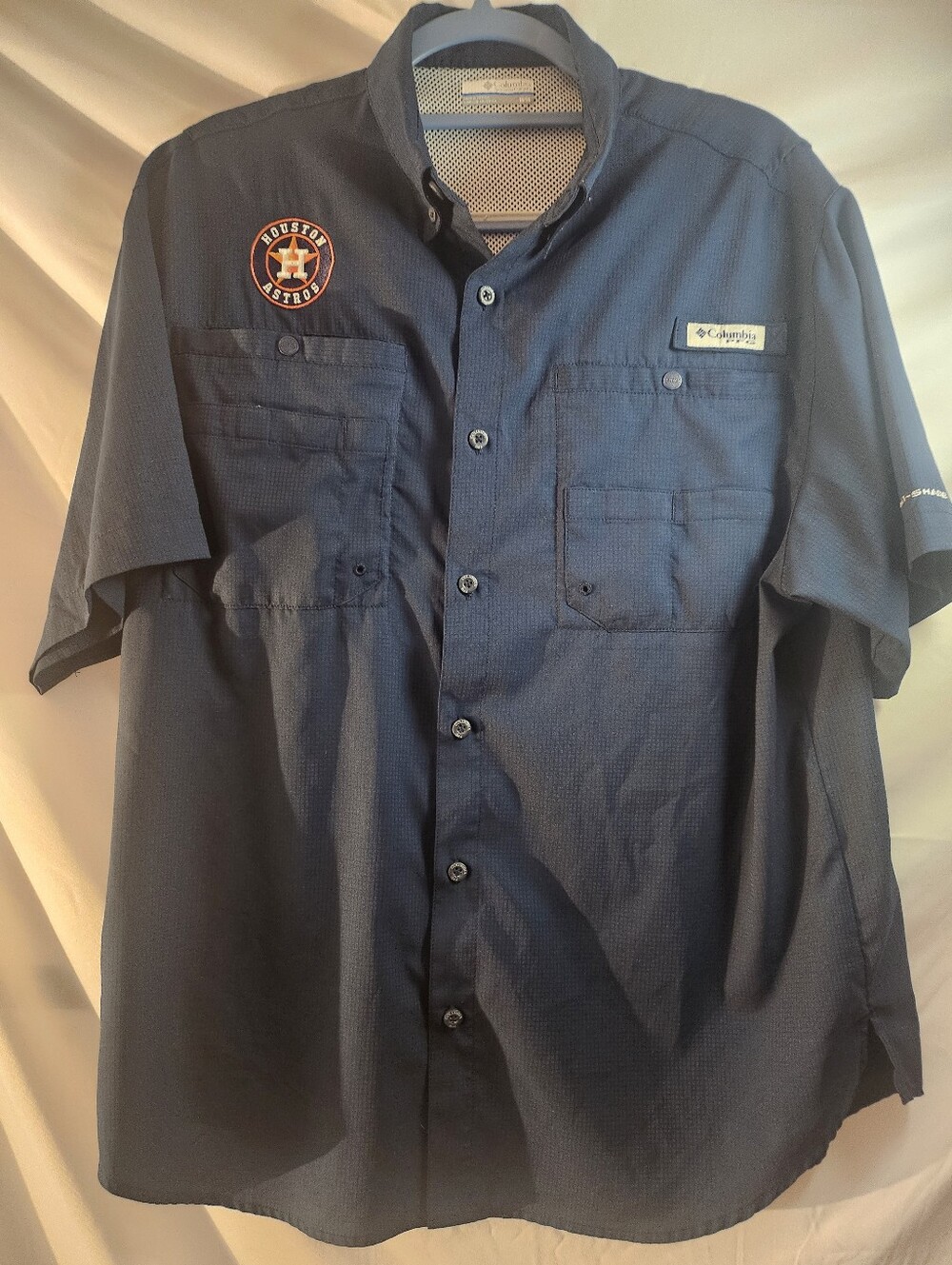 Men's Houston Astros Columbia Navy Tamiami Omni-Shade Button-Down Shirt Med